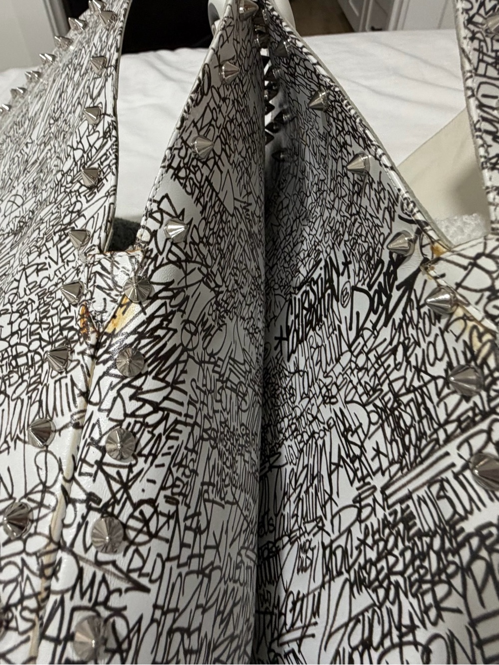 Christian Louboutin White Graffiti Spiked Over-The-Knee Boots Size 40 or 9. - Picture 6 of 16